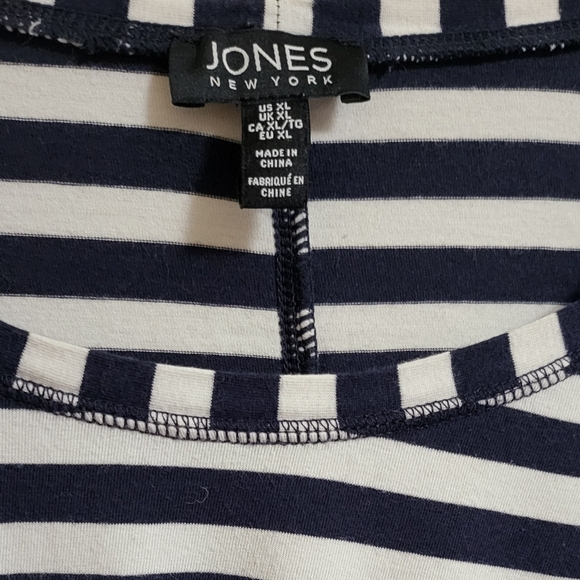 🌿Jones New York Women's XL Navy Blue White Multi Direction Striped Blouse - Picture 5 of 11